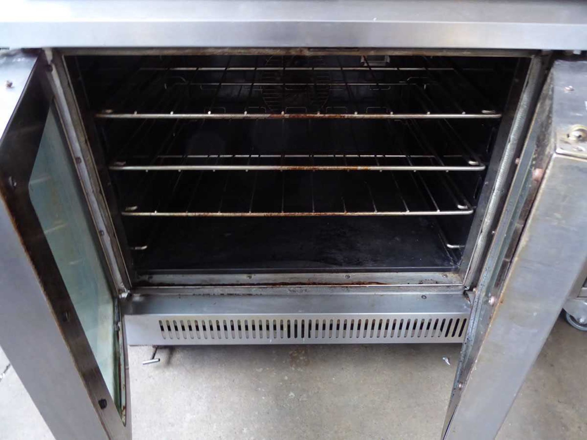 +VAT 90cm electric Falcon solid top cooker with 2 door convection oven under and stand over - Image 2 of 2