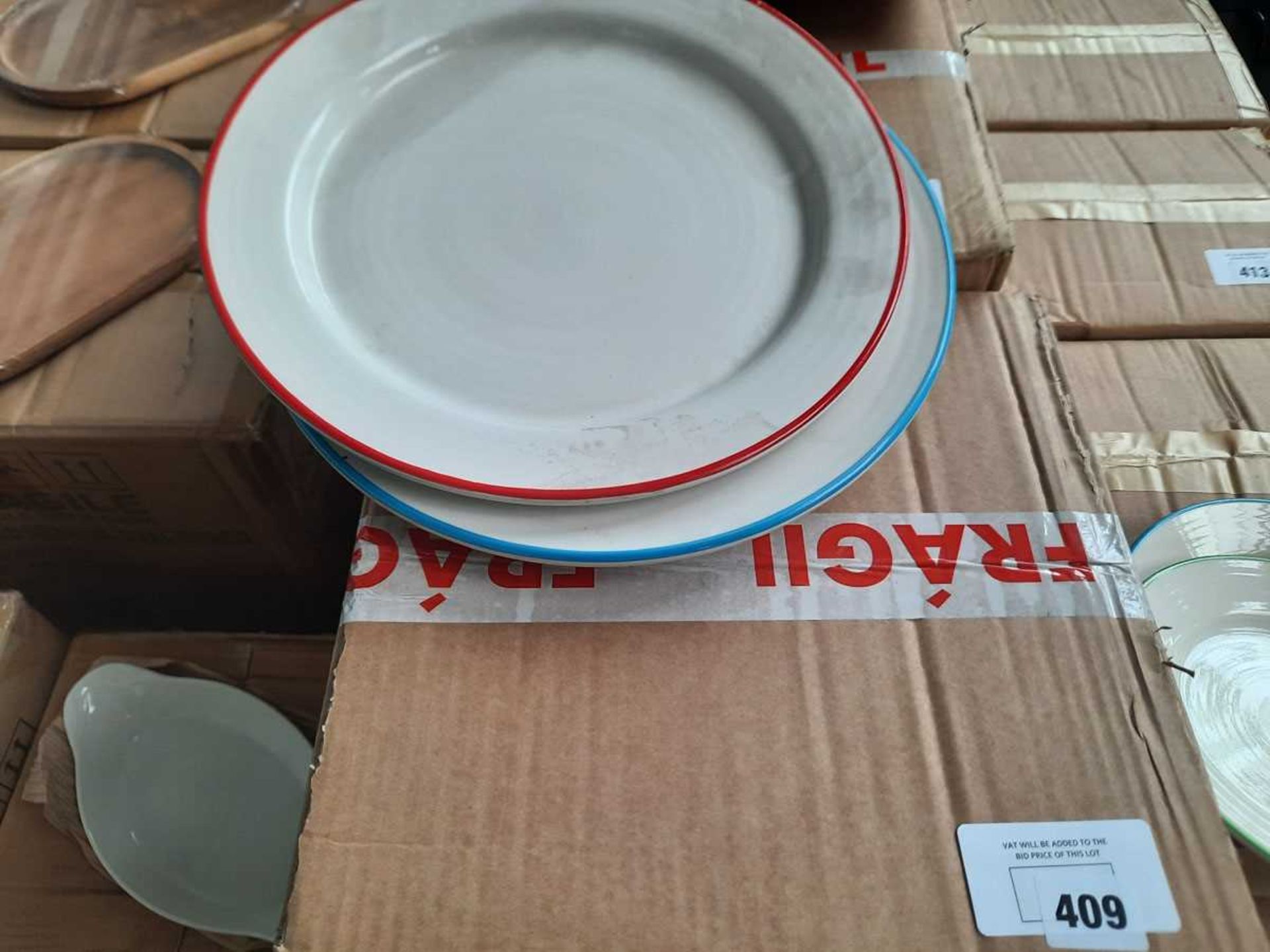 +VAT 4 x boxes of 6, 30cm multi colour rim dinner plates (24 in total)