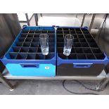 2 plastic crates containing a large qty of glass high ball glasses