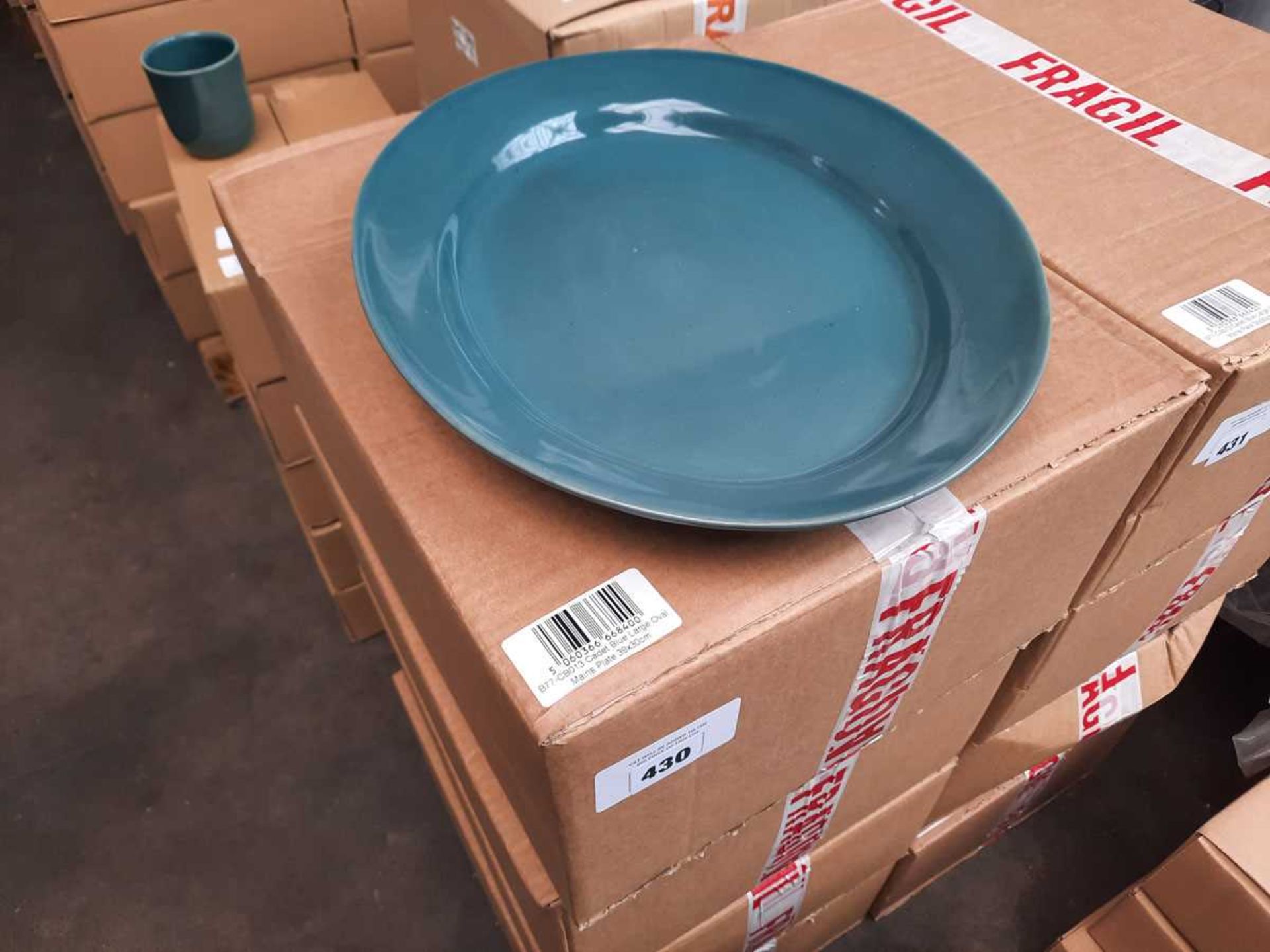 +VAT 4 x boxes of 6 cadet blue large oval plates 38cm (24 in total)