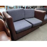 170cm brown vinyl leather effect high back 2 seater settees with grey upholstered cushions