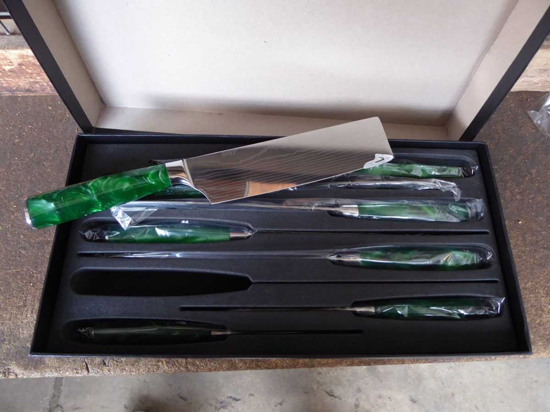 +VAT Green handled cooking knife set in a box
