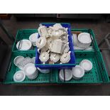+VAT Pallet with 5 stacking crates of assorted white crockery with some cream crockery