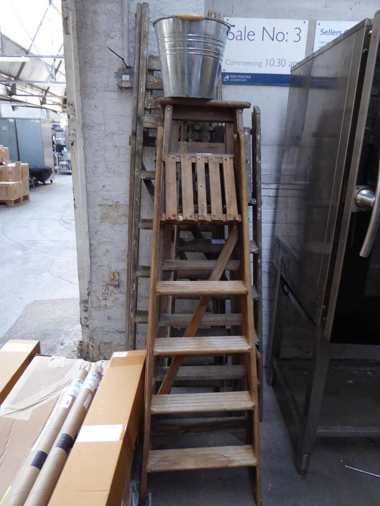 +VAT 4 wooden folding step ladders, used for decoration purposes