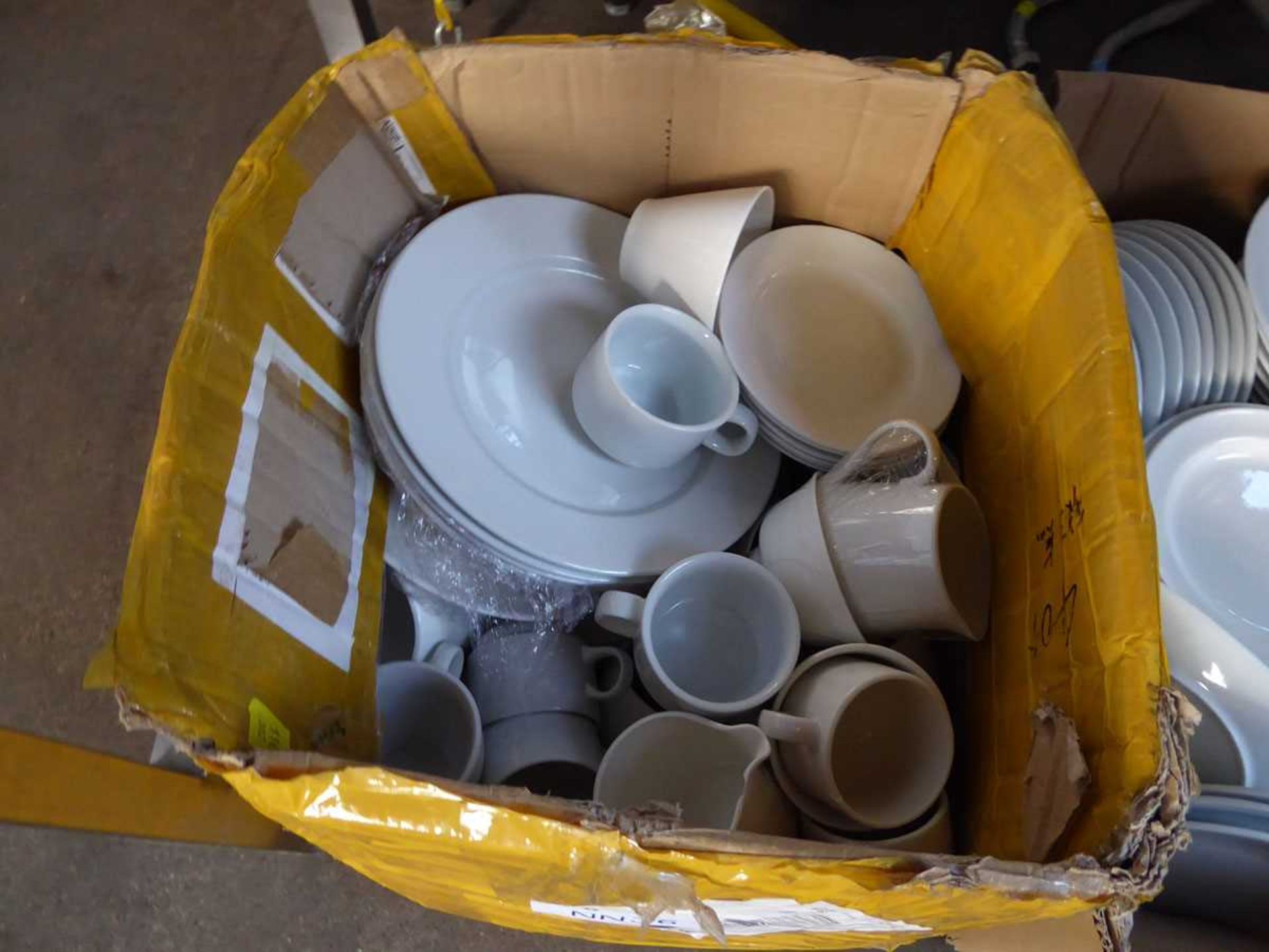 3 large boxes containing assorted white crockery to include side plates, cups, oven dishes etc - Image 4 of 4