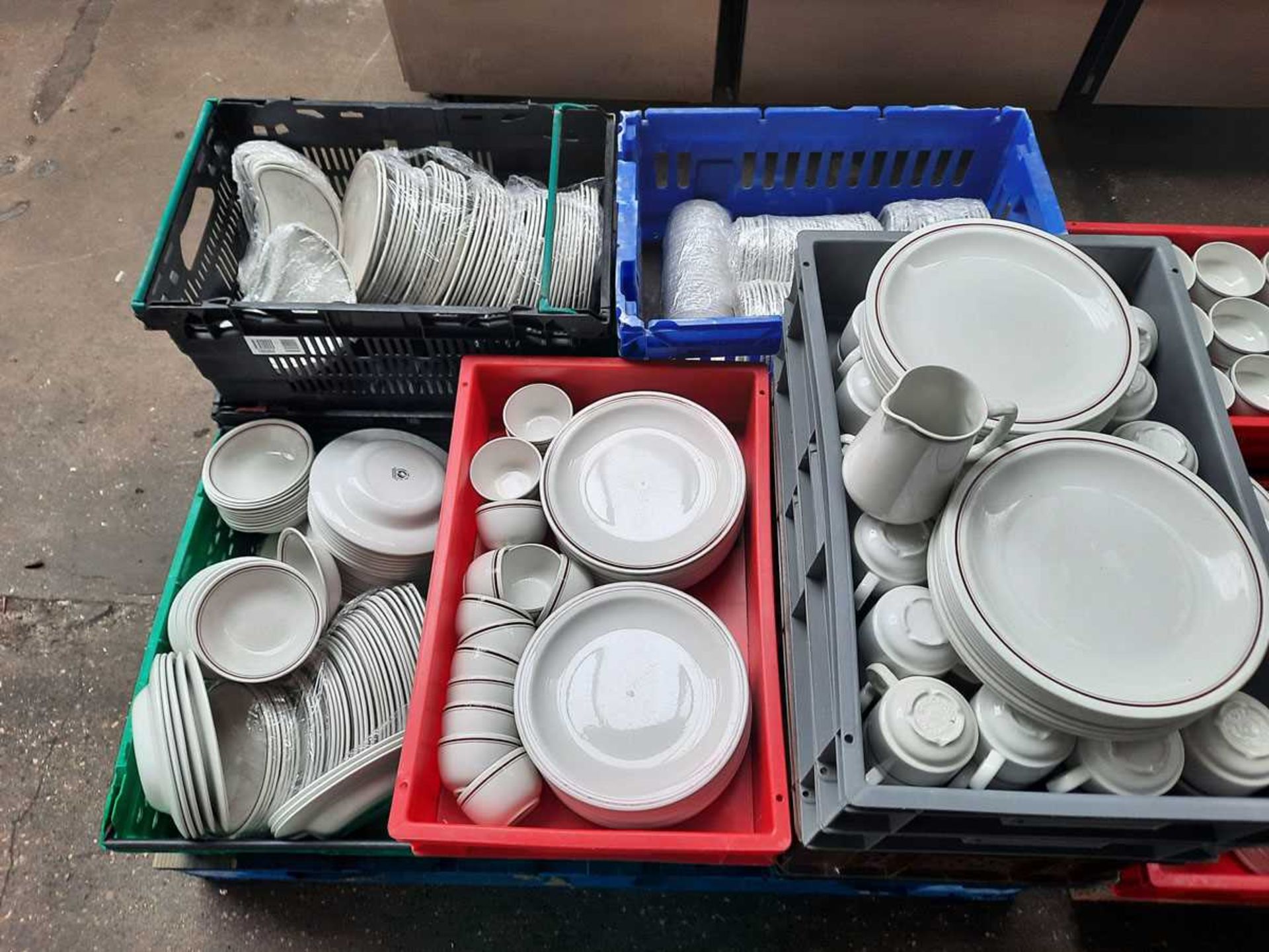 2 pallets of a large collection of Churchill Samsonite dinner service white with red and grey band - - Image 3 of 3