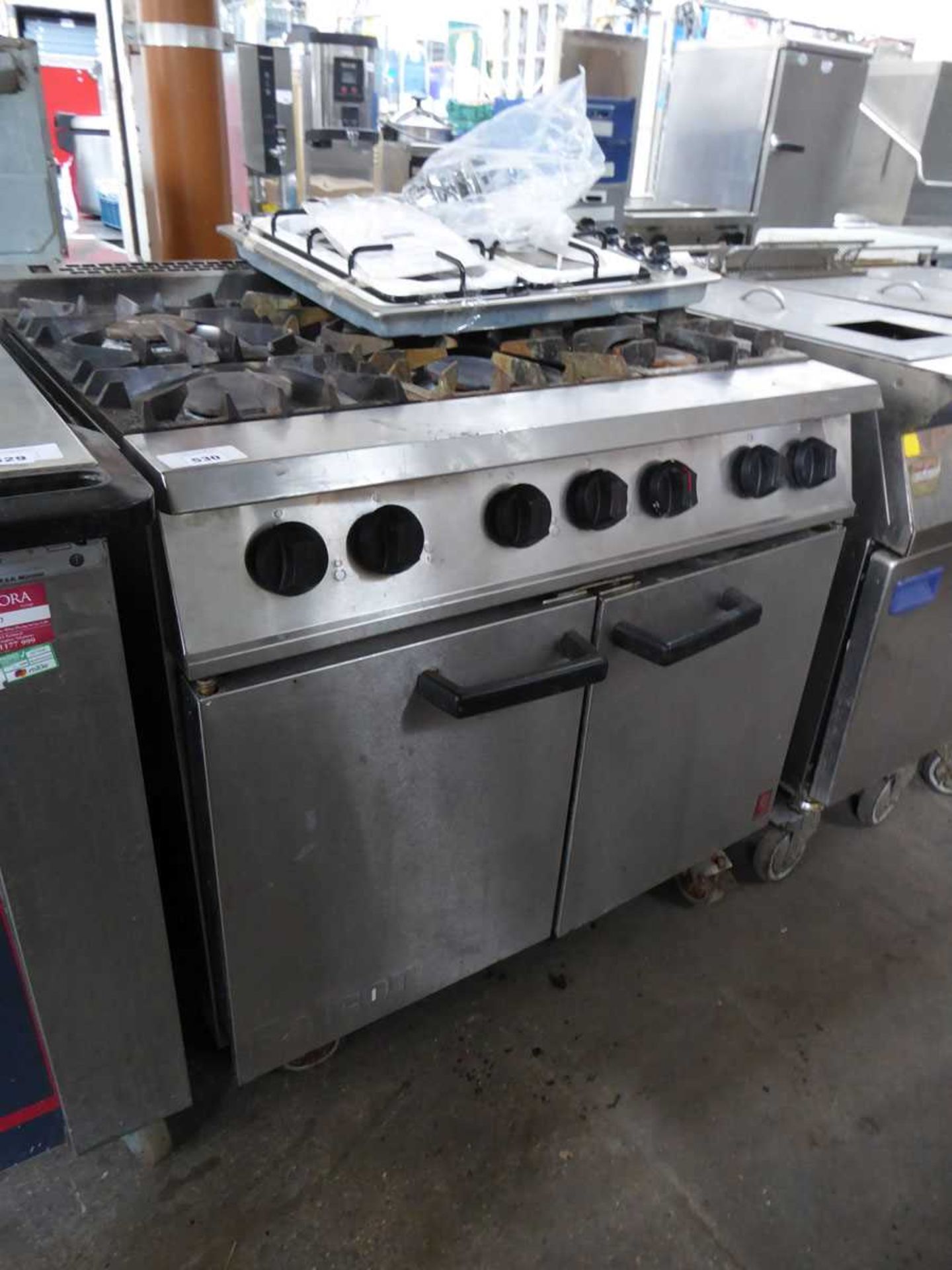 +VAT 90cm LPG Falcon 6 burner cooker with double door oven under