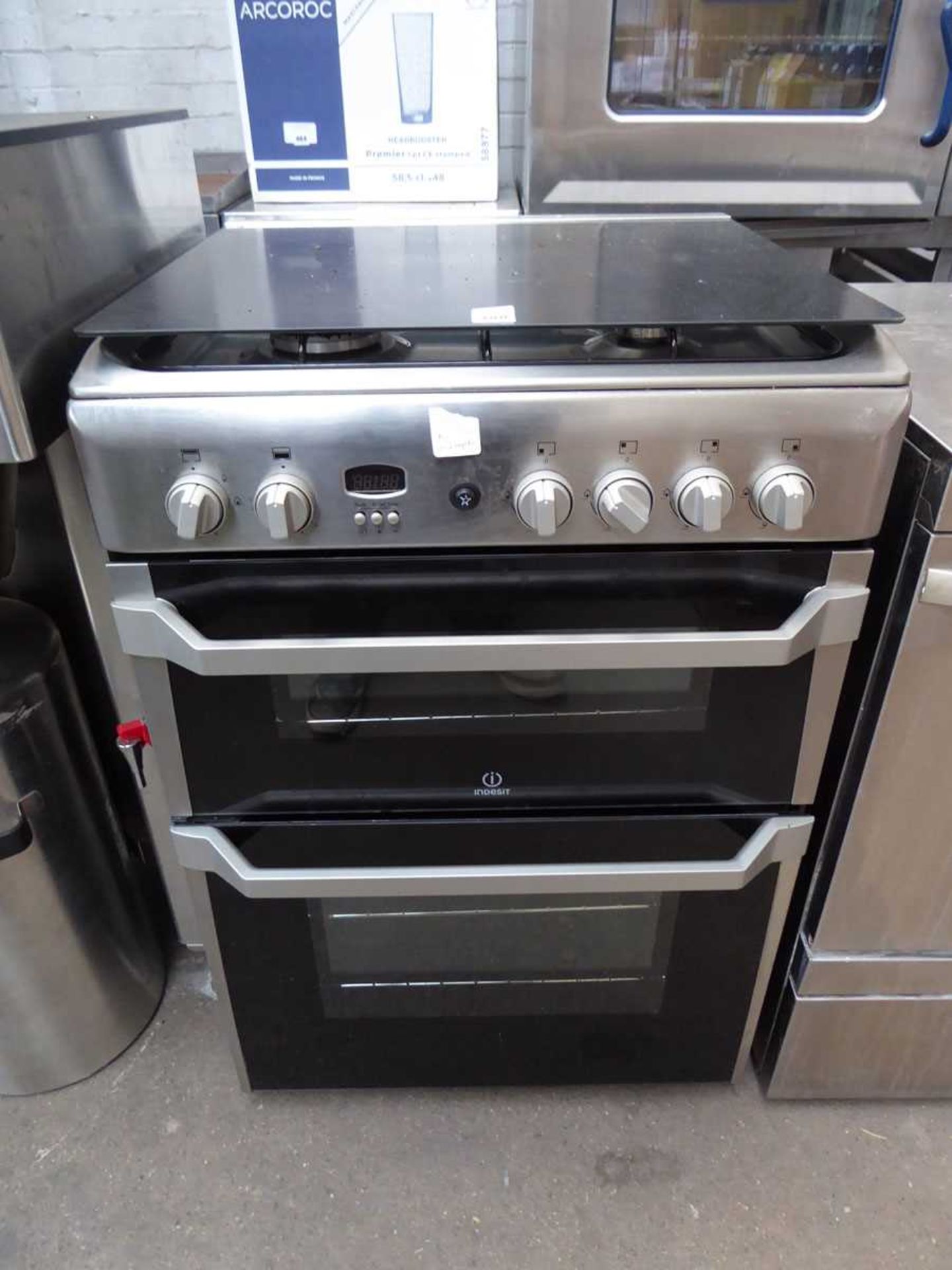 60cm gas domestic Indesit cooker with 4 burner top and and 2 ovens under