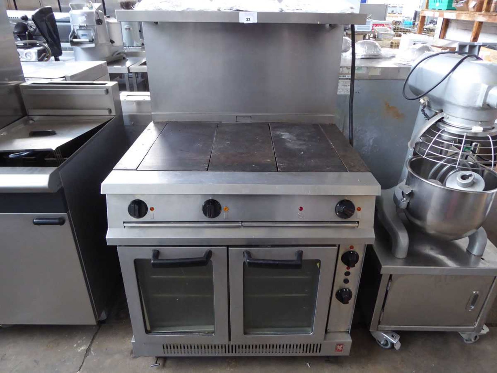 +VAT 90cm electric Falcon solid top cooker with 2 door convection oven under and stand over