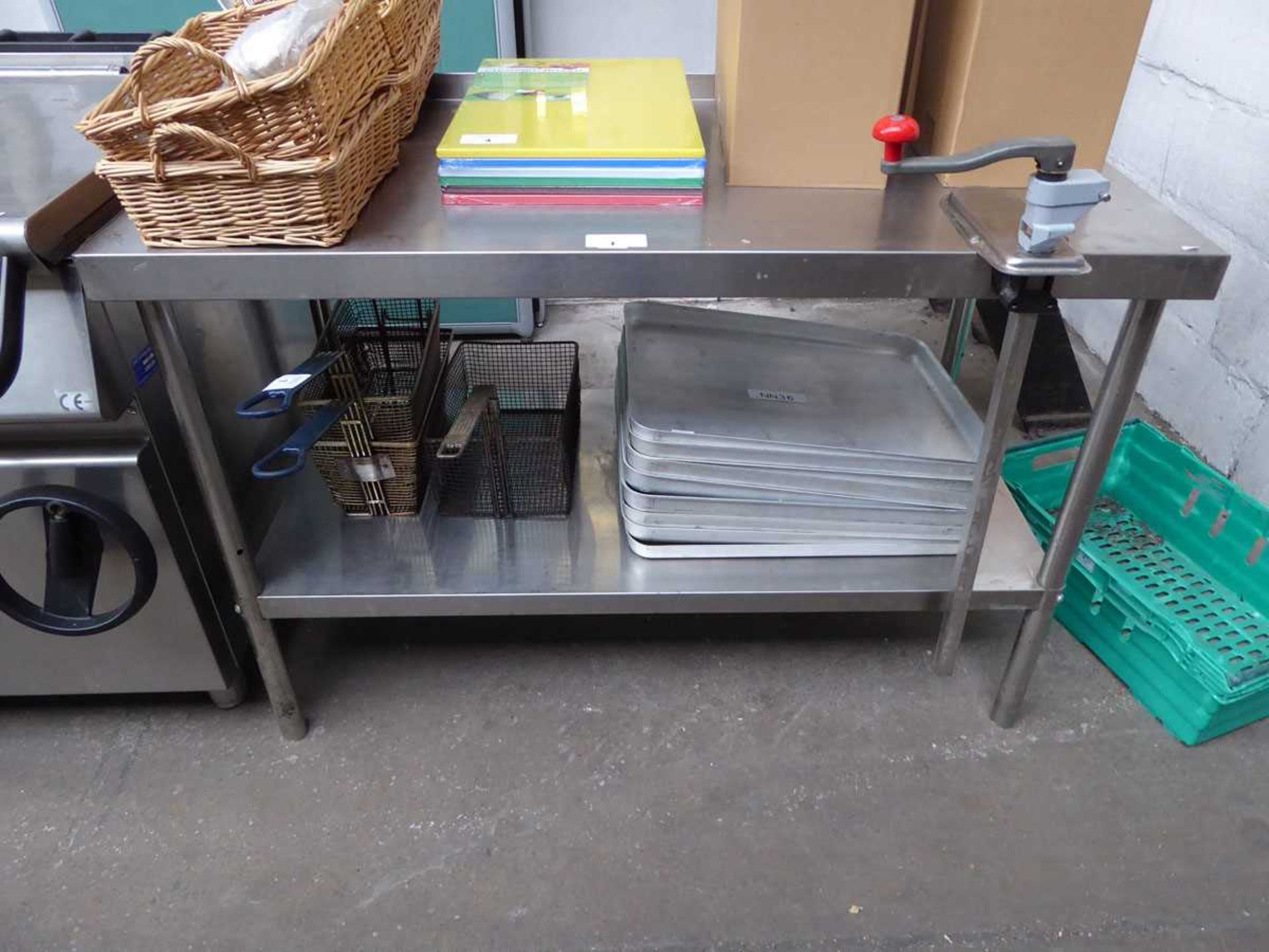 +VAT 120cm stainless steel preparation table with shelf under and attached can opener
