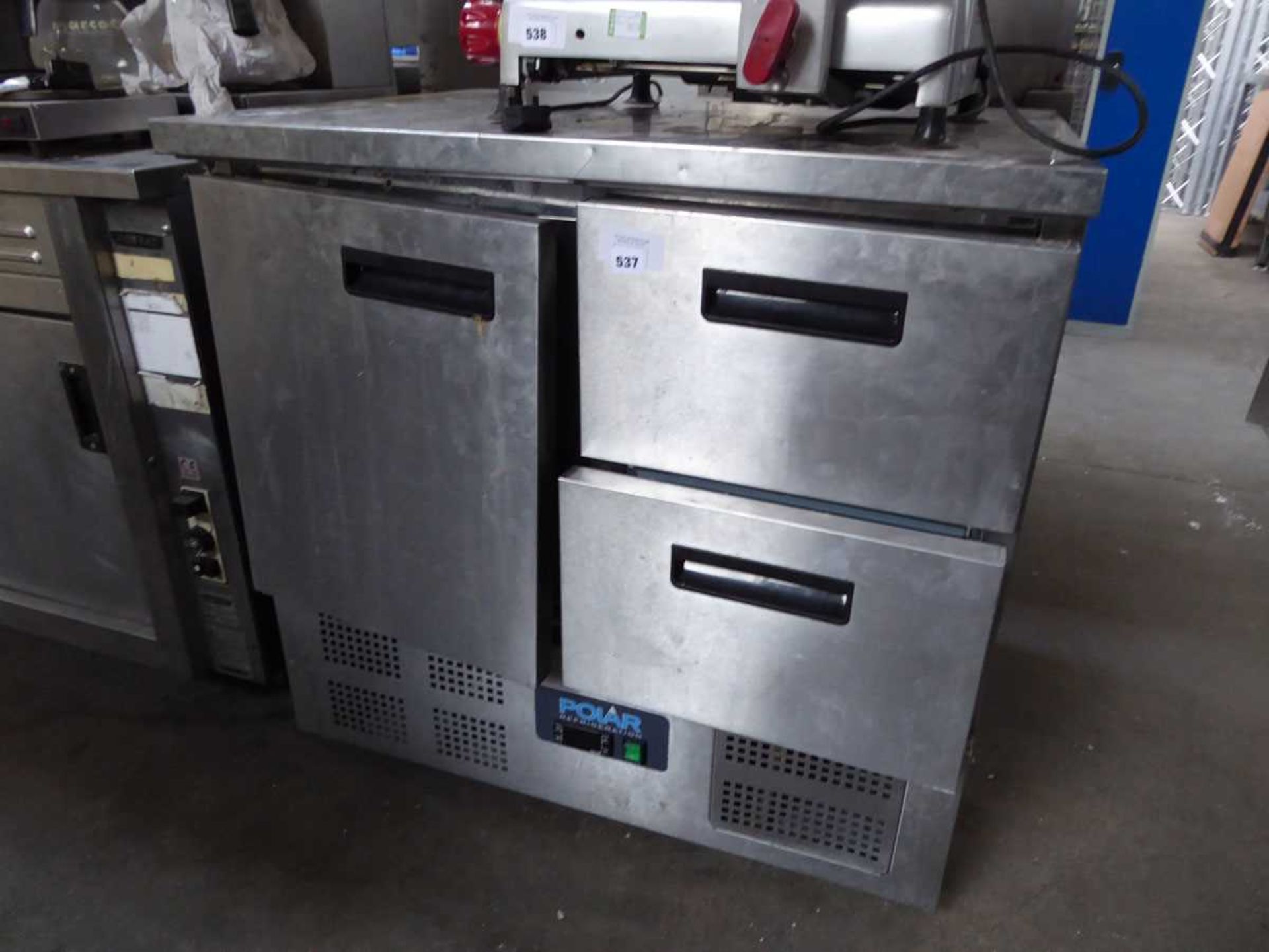 +VAT 90cm Polar counter fridge with door and 2 drawers