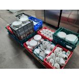2 pallets of a large collection of Churchill Samsonite dinner service white with red and grey band -