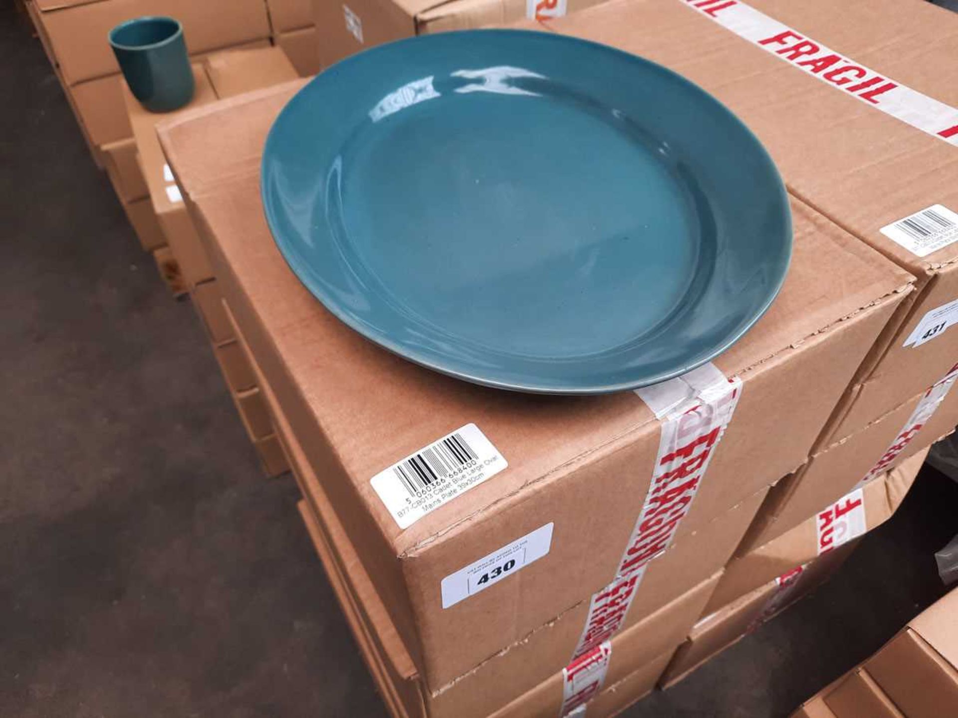 +VAT 4 x boxes of 6 cadet blue large oval plates 38cm (24 in total)