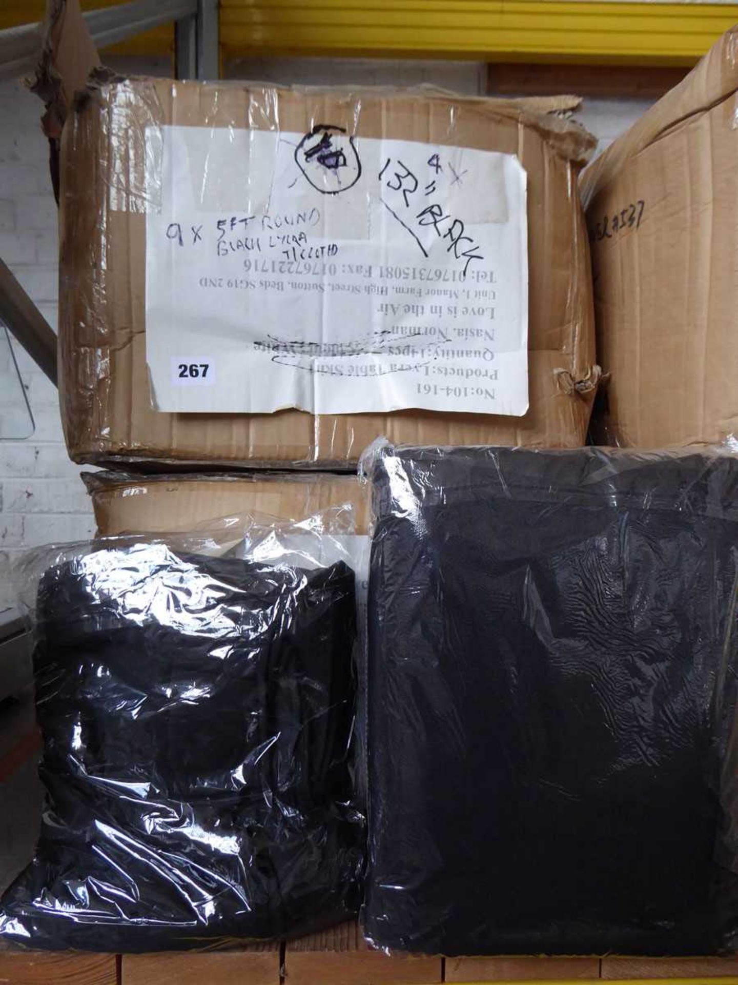 2 x boxes containing a large quantity of assorted sized black table cloths