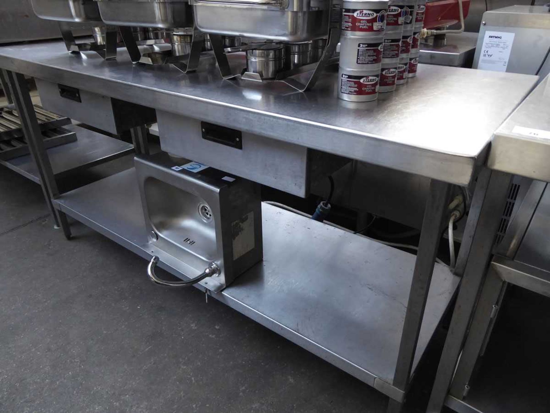 +VAT 176cm stainless steel preparation table with shelf and 2 drawers under