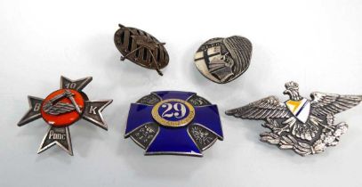 A group of five Polish regimental enamelled badges including 29 Brygada Zmechanizowana, 10th