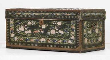 A late 19th/early 20th century Chinese Export leather and camphor wood chest with studded