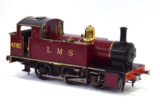 A 5 inch gauge steam driven 0-6-0 tank locomotive, engine number 47163 in maroon LMS livery with