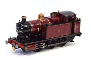 A 5 inch gauge steam driven 0-6-0 tank locomotive, engine number 708 in maroon LMS livery with