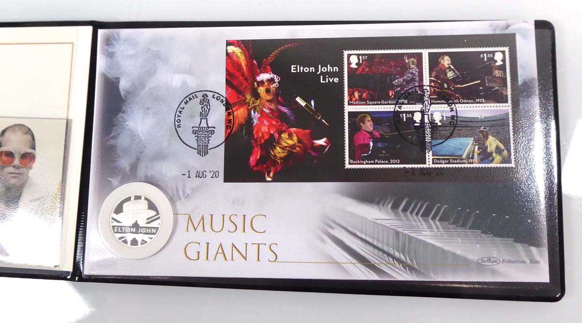 A Harrington & Byrne first day crown cover commemorating Elton John containing a silver half ounce - Image 3 of 3