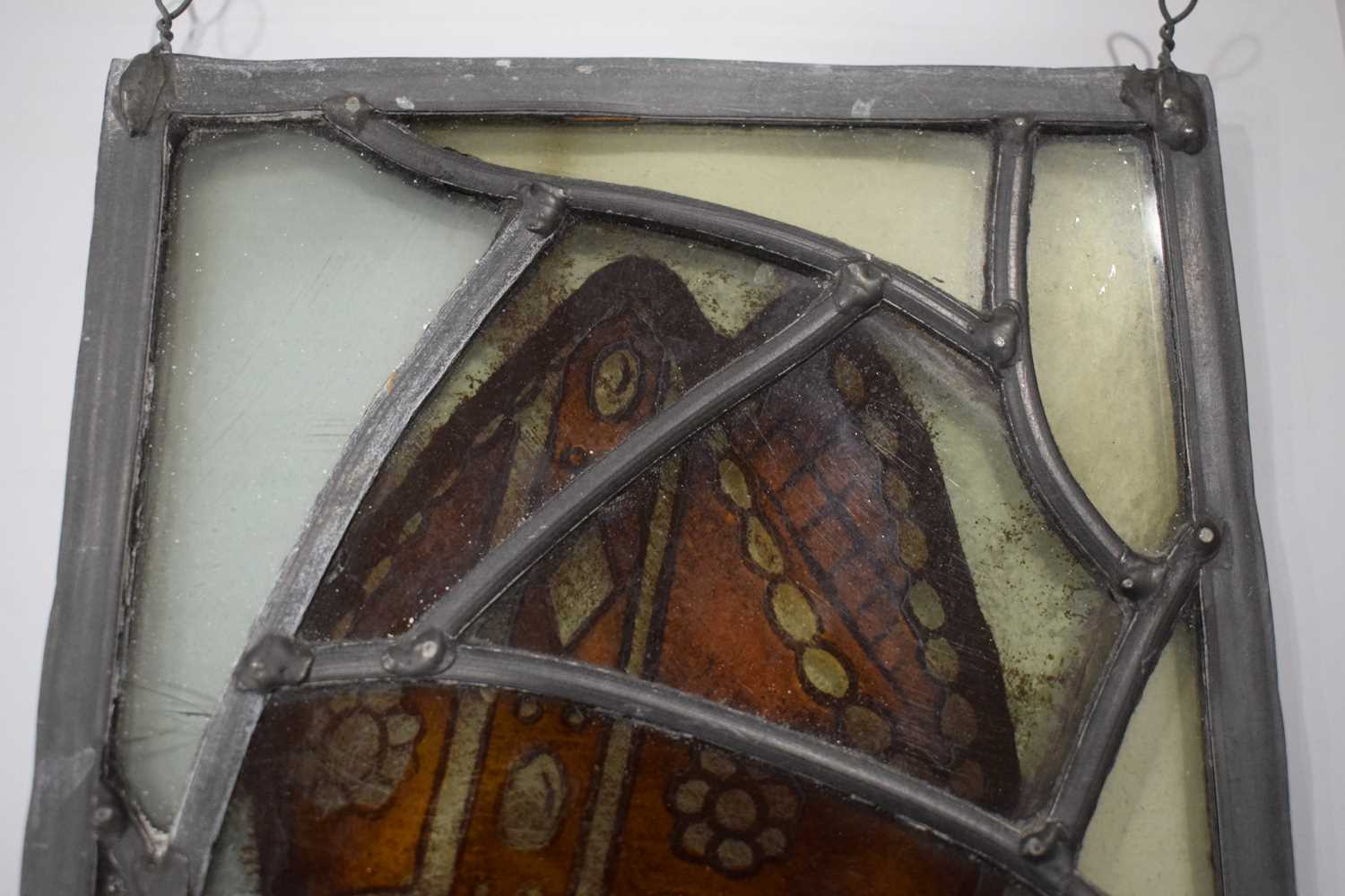 A pair of stained glass and leaded panels in later pine frames, 63 x 31 cm, together with four - Image 14 of 22