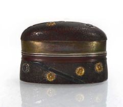 A Japanese brown patinated bronze fuchi and kashira, relief decorated with bamboo and flowerheads