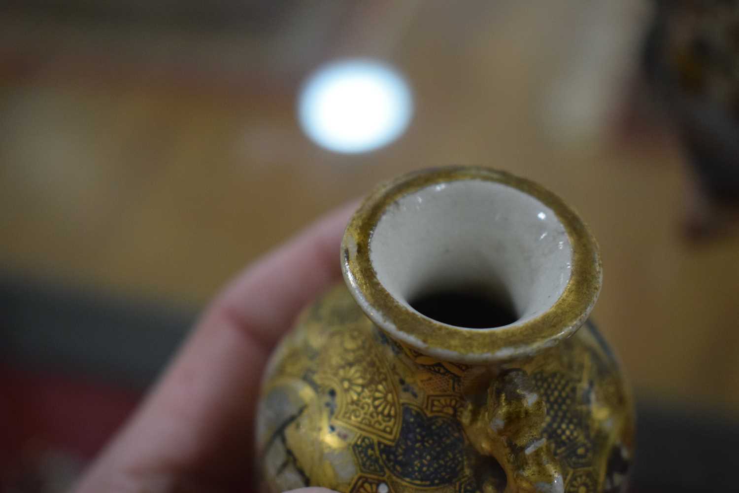 A pair of satsuma vases of squared baluster form, each decorated with traditional figures at - Image 27 of 44