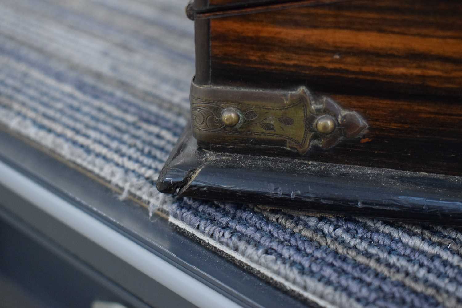 A 19th century coromandel and brass mounted desk tidy/writing slope, 37 x 26 x 24 cm Lacking - Image 14 of 18