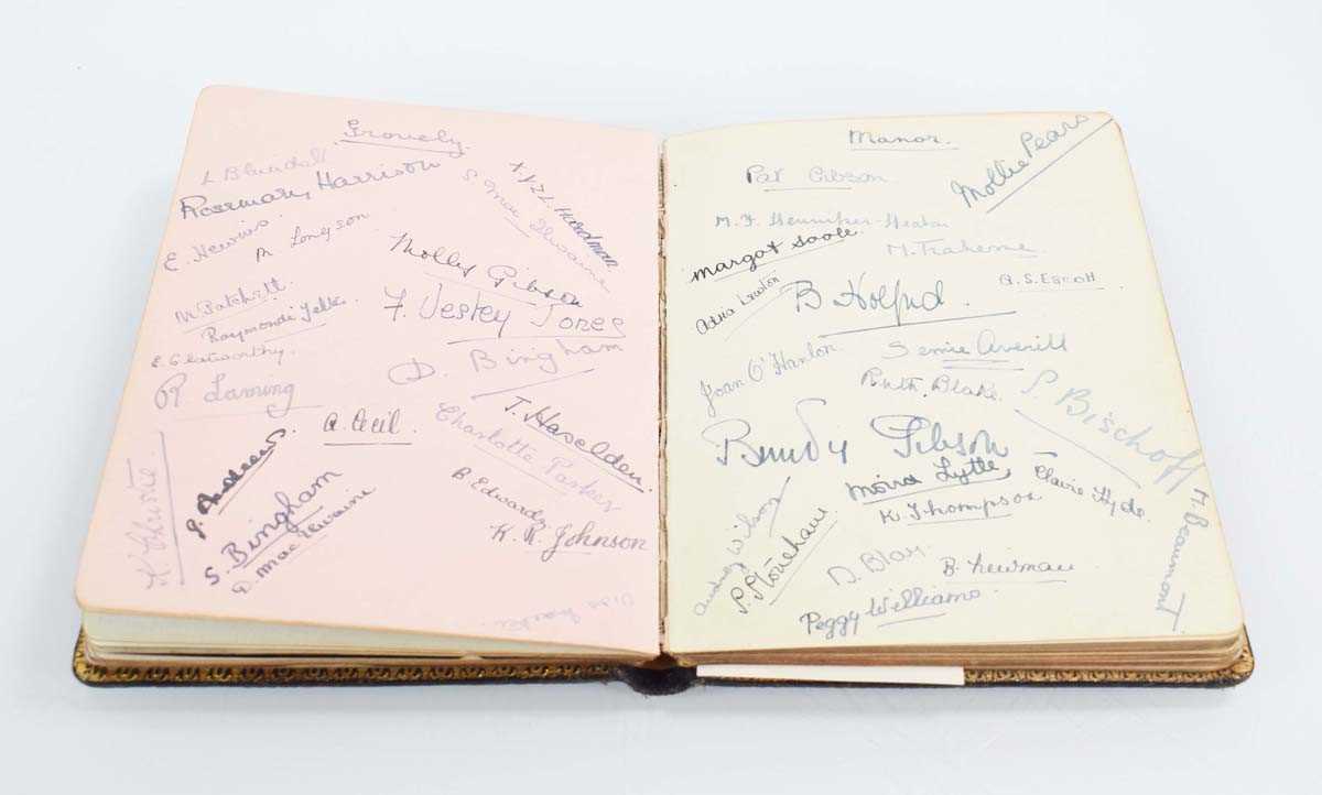 An autograph, quote and sketch album with entries from the 1920's and later including M E Gibson, HE - Image 4 of 8