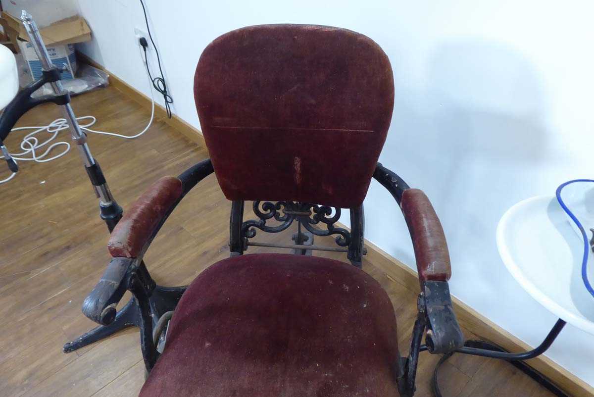 A 19th century cast metal reclining dentists' chair, a WDM Co. pedal operated drill and a rinsing - Image 14 of 14