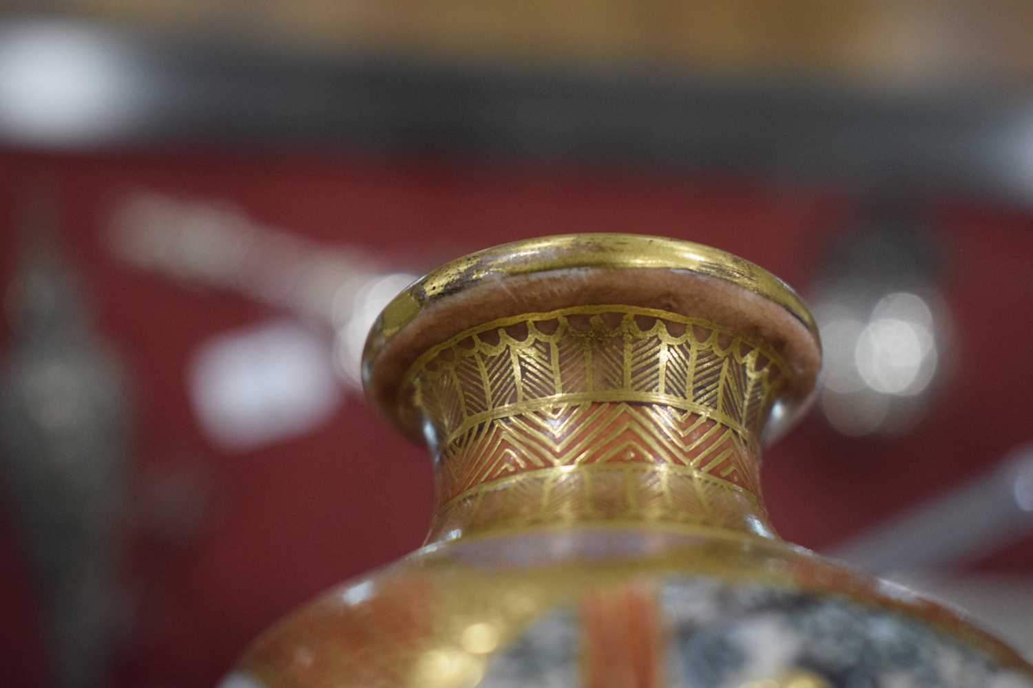 A pair of satsuma vases of squared baluster form, each decorated with traditional figures at - Image 12 of 44