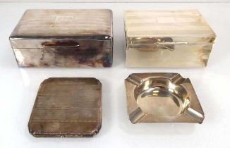 A silver, parcel gilt and engine turned cigarette case of rectangular form, import marks, w. 9 cm, a