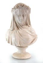 After Raffaelle Monti (1818-1881), a bust modelled as 'Veiled Vestal Virgin', h. 37 cm Some wear and
