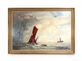 Arthur A. Pank (1918-1999) 'Thames Barges at Sea', signed, oil on artists' board, 59.5 x 90 cm