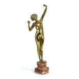 After Josef Lorenzl, a Viennese bronze figure modelled as a nude dancer, the marble base with a