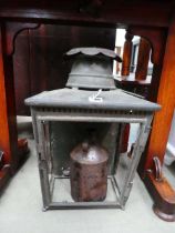 A Cambrian Railway can, h. 25.5 cm and a lantern housing (2) Very poor order
