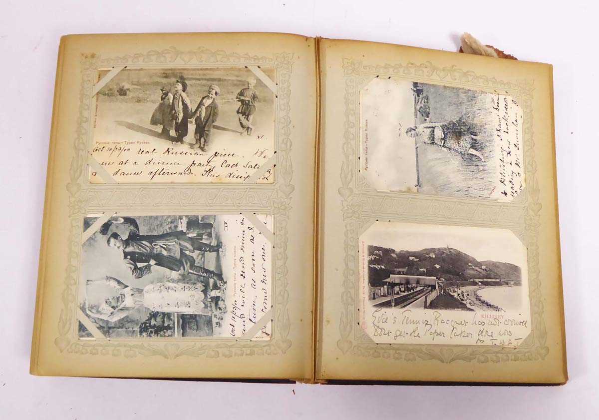 Large leatherbound album containing array of worldwide postcards primarily from 1899-1902, with some - Image 8 of 18