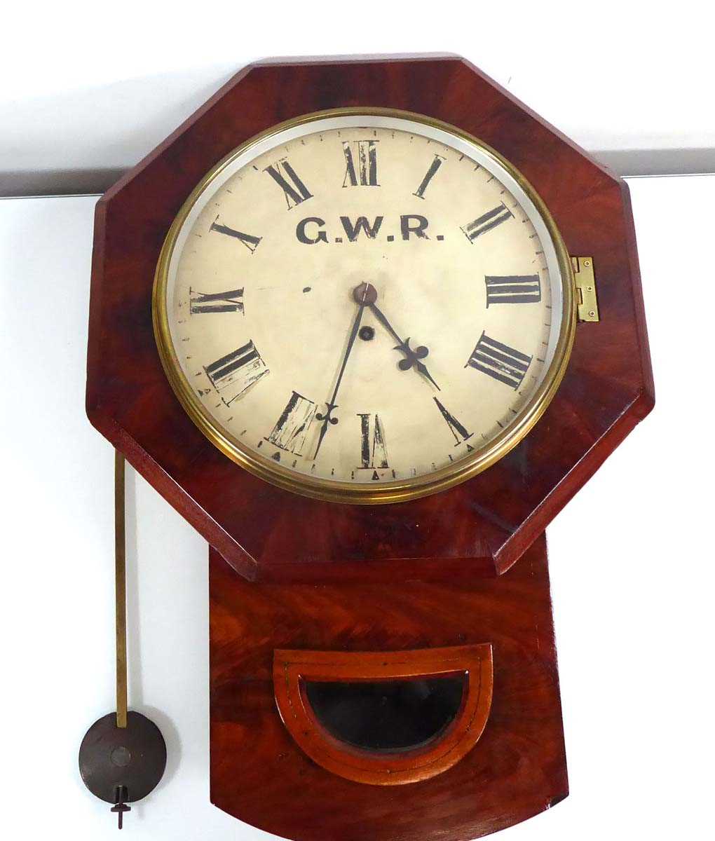 A late 19th/early 20th century drop dial wall clock, the dial painted with GWR initials and black - Image 3 of 16