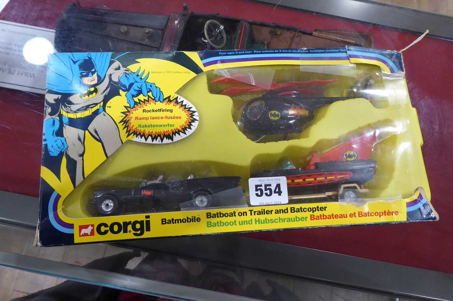 A Corgi GS40 Batmobile, Batboat on trailer and Batcopter gift set, boxed Box very poor - Image 9 of 12