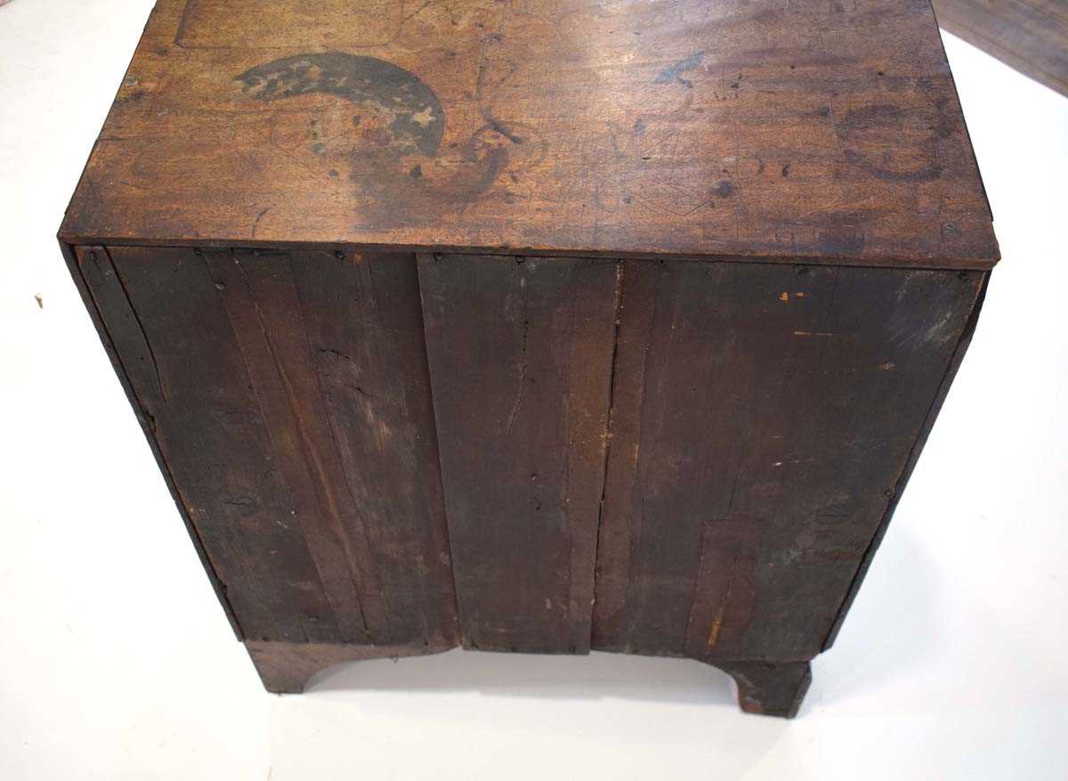A Georgian mahogany chest of four long graduated drawers, marquetry work to the frieze, on bracket - Image 4 of 13