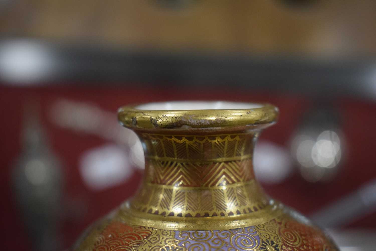 A pair of satsuma vases of squared baluster form, each decorated with traditional figures at - Image 13 of 44