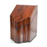 An early 19th century mahogany and crossbanded knife box of serpentine form h, 37 cm