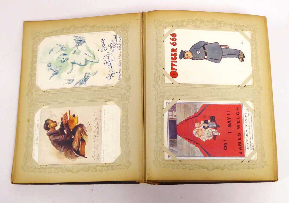 Large leatherbound album containing array of worldwide postcards primarily from 1899-1902, with some - Image 15 of 18