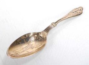 An American silver Christening spoon, the finial decorated with a stork, engraved for 'June Rose