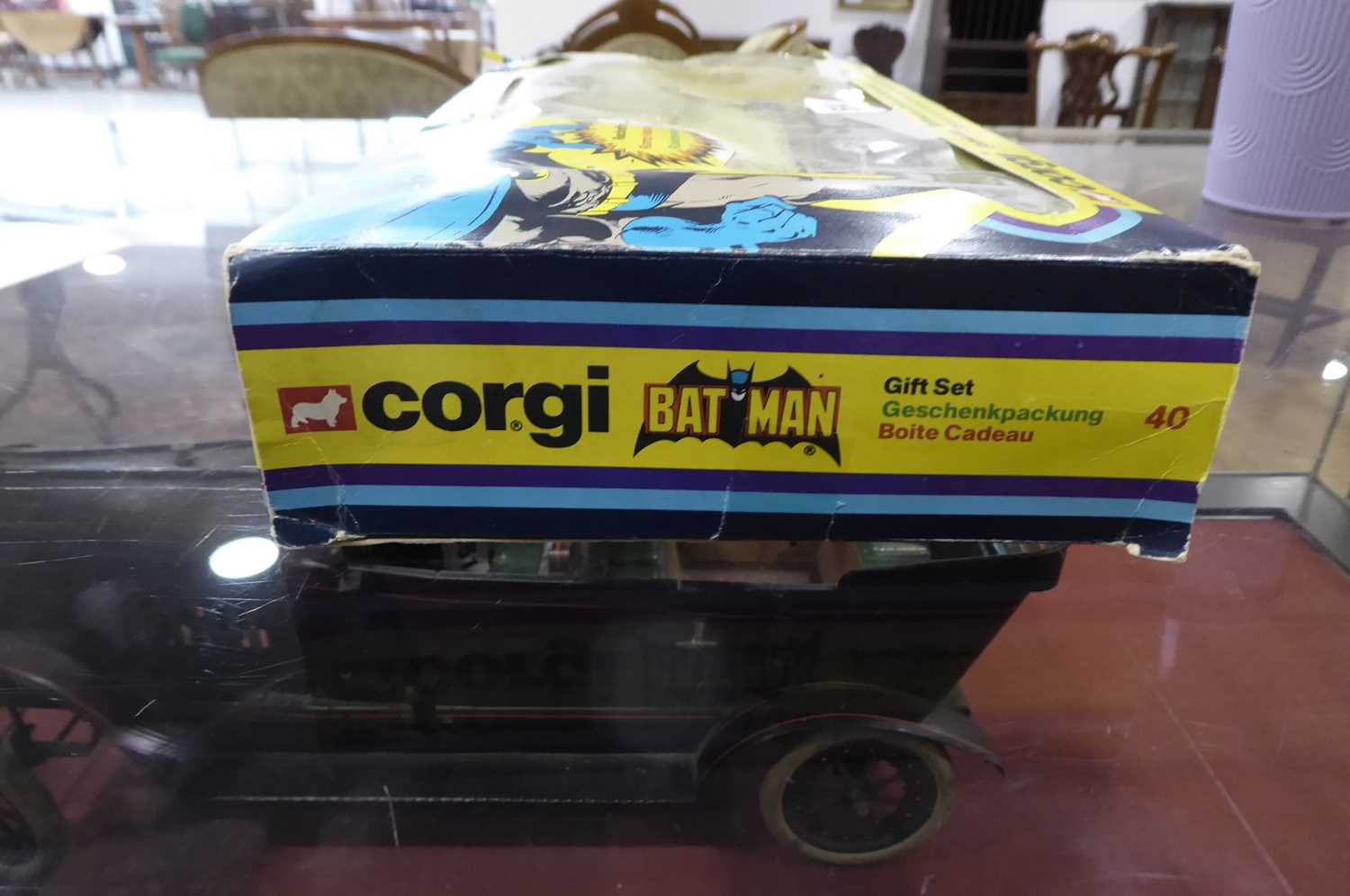 A Corgi GS40 Batmobile, Batboat on trailer and Batcopter gift set, boxed Box very poor - Image 10 of 12