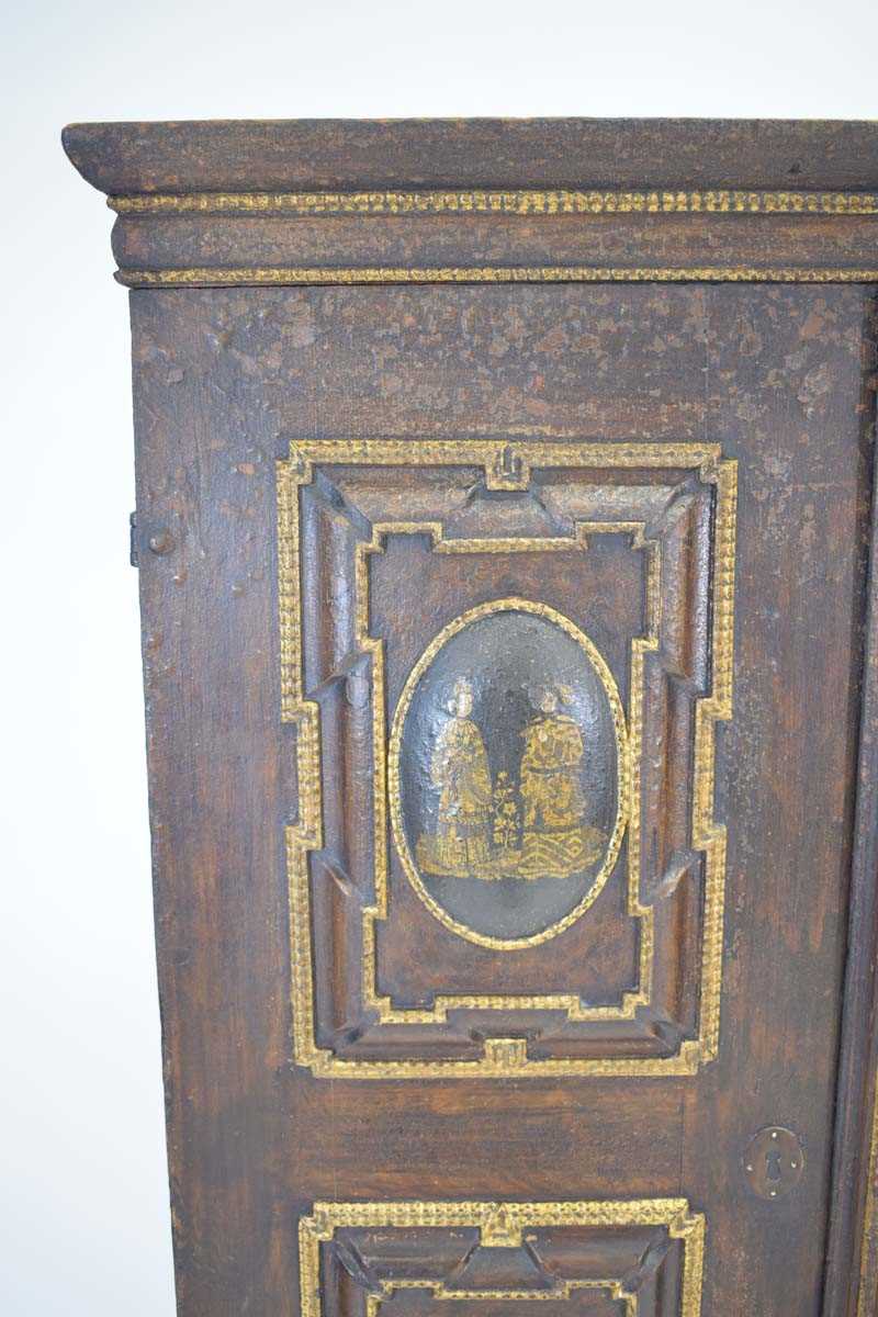 A chest-on-stand in the 17th century manner incorporating later elements, the pair of doors with - Image 8 of 30