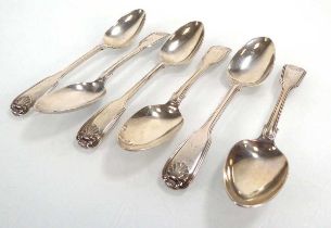 A set of six Victorian silver, fiddle, thread and shell end dessert spoons, maker IL HL, London