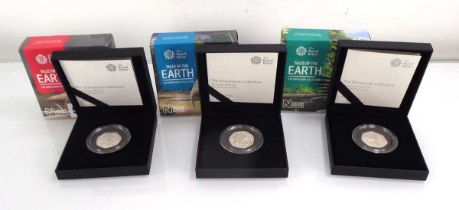Three Royal Mint Tales of the Earth Dinosaur Collection silver 50p coins, all cased (3)