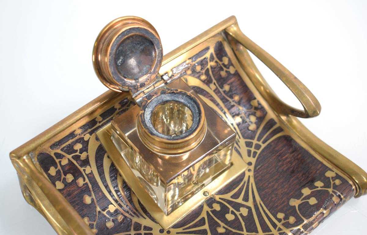 A 19th century German rosewood and brass mounted inkwell in the Jugendstil manner by Erhard and - Image 2 of 10