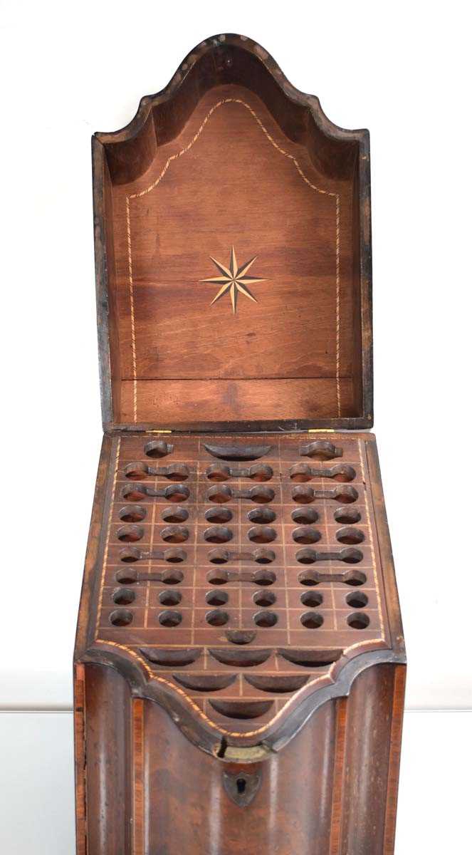 An early 19th century mahogany and crossbanded knife box of serpentine form h, 37 cm - Image 3 of 3